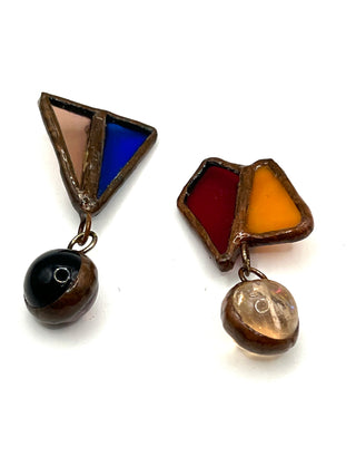 Todd Oldham 1990s Artisan Stained Glass Dangle Buttons – Perfectly Mismatched Pair