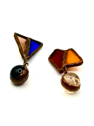 Todd Oldham 1990s Artisan Stained Glass Dangle Buttons – Perfectly Mismatched Pair