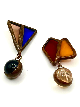 Todd Oldham 1990s Artisan Stained Glass Dangle Buttons – Perfectly Mismatched Pair