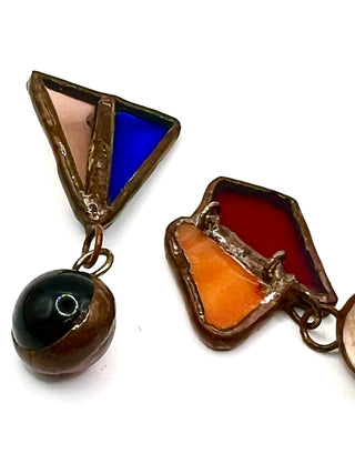 Todd Oldham 1990s Artisan Stained Glass Dangle Buttons – Perfectly Mismatched Pair