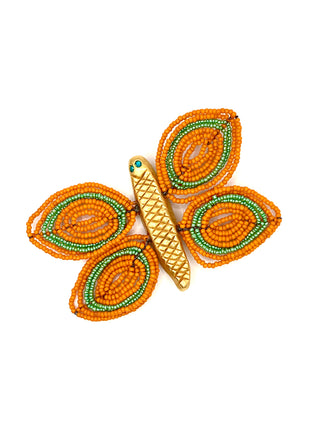 Todd Oldham Spring 1993 Runway Butterfly Brooch – 24kt Gold Plated with Handmade Glass Beaded Wings & Swarovski Crystals