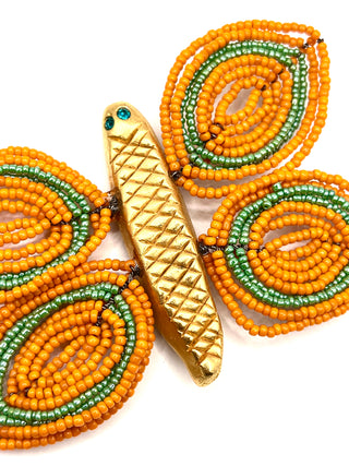 Todd Oldham Spring 1993 Runway Butterfly Brooch – 24kt Gold Plated with Handmade Glass Beaded Wings & Swarovski Crystals