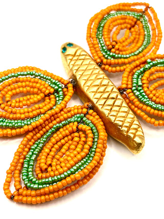 Todd Oldham Spring 1993 Runway Butterfly Brooch – 24kt Gold Plated with Handmade Glass Beaded Wings & Swarovski Crystals