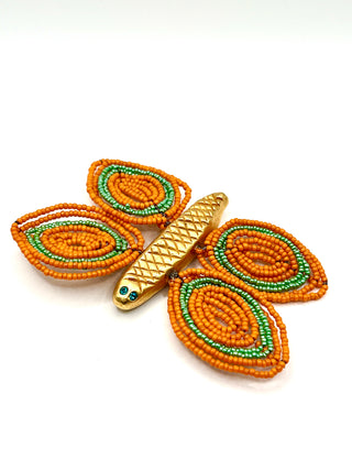 Todd Oldham Spring 1993 Runway Butterfly Brooch – 24kt Gold Plated with Handmade Glass Beaded Wings & Swarovski Crystals