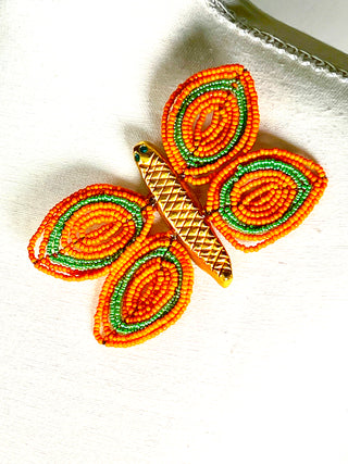 Todd Oldham Spring 1993 Runway Butterfly Brooch – 24kt Gold Plated with Handmade Glass Beaded Wings & Swarovski Crystals