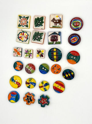 Vintage 1990s Todd Oldham Hand Cut & Hand Painted Porcelain Buttons – Set of 24 Mixed Colorful Buttons
