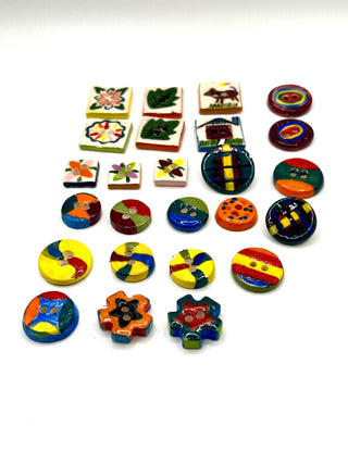 Vintage 1990s Todd Oldham Hand Cut & Hand Painted Porcelain Buttons – Set of 24 Mixed Colorful Buttons