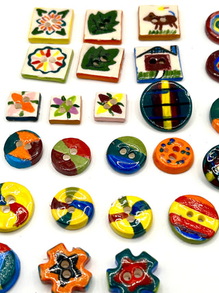 Vintage 1990s Todd Oldham Hand Cut & Hand Painted Porcelain Buttons – Set of 24 Mixed Colorful Buttons