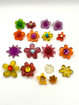 Vintage Todd Oldham Lucite Button Set – 18 Unique Floral Buttons, 1990s Colorful Crystal Accents