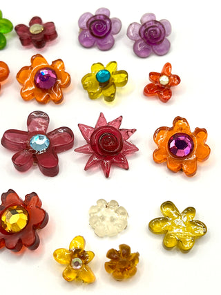 Vintage Todd Oldham Lucite Button Set – 18 Unique Floral Buttons, 1990s Colorful Crystal Accents