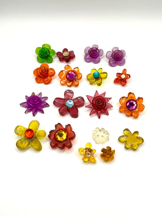 Vintage Todd Oldham Lucite Button Set – 18 Unique Floral Buttons, 1990s Colorful Crystal Accents
