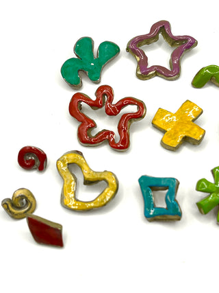 Vintage 1990s Todd Oldham Lacquered New Wave Buttons – Set of 16 Bright Abstract Shapes