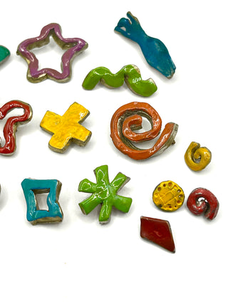 Vintage 1990s Todd Oldham Lacquered New Wave Buttons – Set of 16 Bright Abstract Shapes