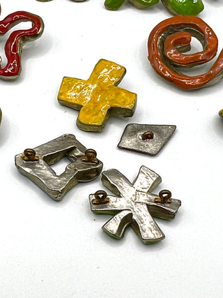 Vintage 1990s Todd Oldham Lacquered New Wave Buttons – Set of 16 Bright Abstract Shapes