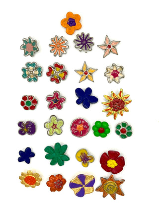Vintage Todd Oldham 1990s Mixed Set of 26 Hand Enameled Flower Buttons