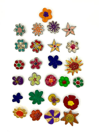 Vintage Todd Oldham 1990s Mixed Set of 26 Hand Enameled Flower Buttons