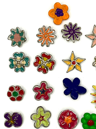 Vintage Todd Oldham 1990s Mixed Set of 26 Hand Enameled Flower Buttons