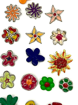 Vintage Todd Oldham 1990s Mixed Set of 26 Hand Enameled Flower Buttons