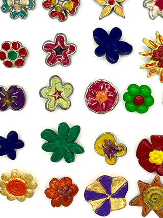 Vintage Todd Oldham 1990s Mixed Set of 26 Hand Enameled Flower Buttons