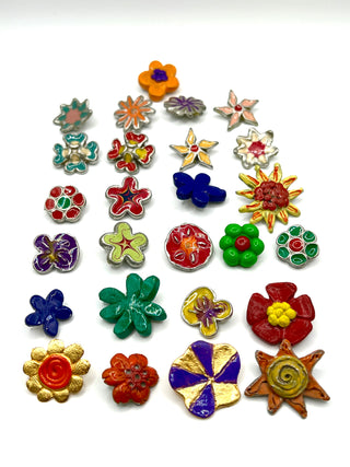 Vintage Todd Oldham 1990s Mixed Set of 26 Hand Enameled Flower Buttons