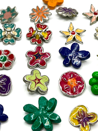 Vintage Todd Oldham 1990s Mixed Set of 26 Hand Enameled Flower Buttons