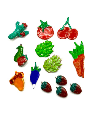 Signed & Dated 1996 Todd Oldham Fruit/ Vegetable Button Mix – Vintage Hand-Lacquered 90s Buttons