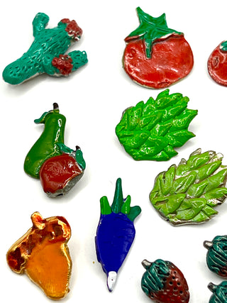 Signed & Dated 1996 Todd Oldham Fruit/ Vegetable Button Mix – Vintage Hand-Lacquered 90s Buttons