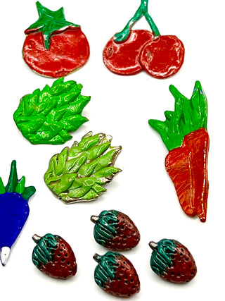 Signed & Dated 1996 Todd Oldham Fruit/ Vegetable Button Mix – Vintage Hand-Lacquered 90s Buttons