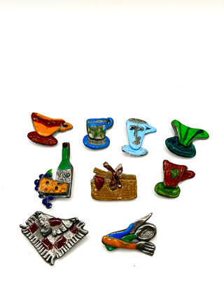 Rare Todd Oldham 90s Picnic Button Set – 9 Hand-Lacquered Vintage Novelty Buttons