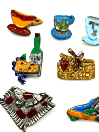 Rare Todd Oldham 90s Picnic Button Set – 9 Hand-Lacquered Vintage Novelty Buttons
