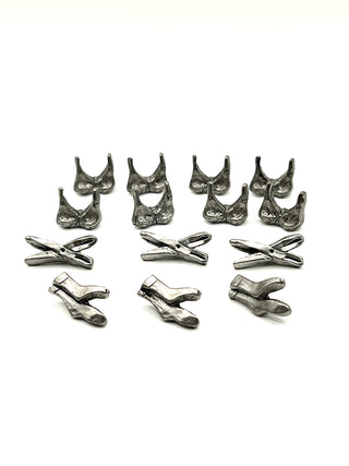 Unusual 1996 Todd Oldham Button Mixed Set – 14 Small Silver-Plated Bra, Sock & Scissor Button Mix, Signed & Dated 1996