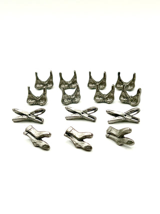 Unusual 1996 Todd Oldham Button Mixed Set – 14 Small Silver-Plated Bra, Sock & Scissor Button Mix, Signed & Dated 1996