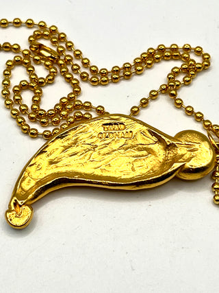 Vintage 1990s Todd Oldham Signed 24kt Gold Embossed Paisley Charm with Swarovski Aurora Borealis Crystals
