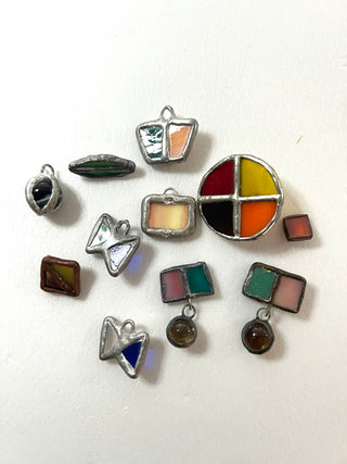 Todd Oldham 1990s Handmade Stained Glass Button Lot – 11 Assorted Shapes, Colors & Sizes