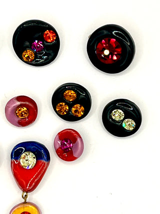 Unusual Vintage 1990s Todd Oldham Porcelain & Swarovski Crystal Button Lot of 10