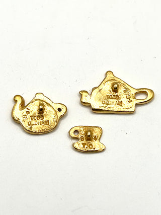 Vintage 1994 Todd Oldham “Tea Time” Button Set of 6 – 24kt Gold Plated Signed & Dated