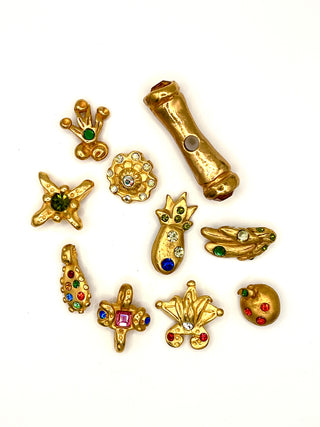 Rare Todd Oldham Signed 1990s 24kt Gold Plated Swarovski Crystal Button Mix Set Of 10 – Signed Vintage Buttons