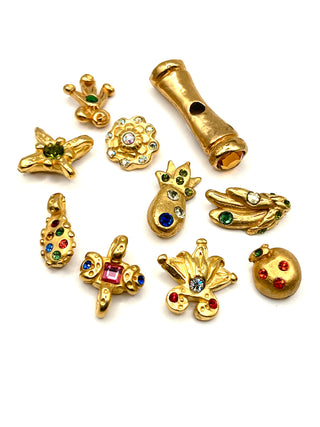 Rare Todd Oldham Signed 1990s 24kt Gold Plated Swarovski Crystal Button Mix Set Of 10 – Signed Vintage Buttons