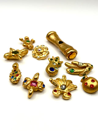 Rare Todd Oldham Signed 1990s 24kt Gold Plated Swarovski Crystal Button Mix Set Of 10 – Signed Vintage Buttons