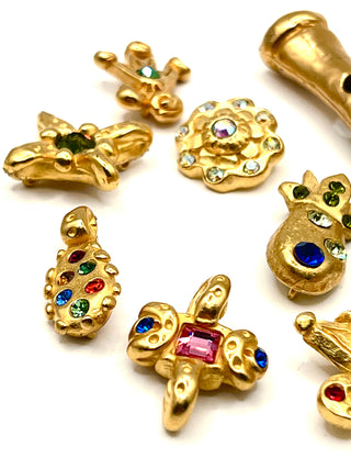 Rare Todd Oldham Signed 1990s 24kt Gold Plated Swarovski Crystal Button Mix Set Of 10 – Signed Vintage Buttons