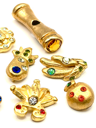 Rare Todd Oldham Signed 1990s 24kt Gold Plated Swarovski Crystal Button Mix Set Of 10 – Signed Vintage Buttons
