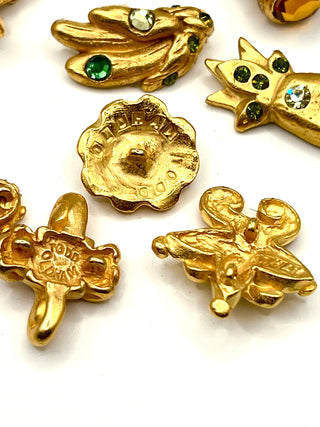 Rare Todd Oldham Signed 1990s 24kt Gold Plated Swarovski Crystal Button Mix Set Of 10 – Signed Vintage Buttons