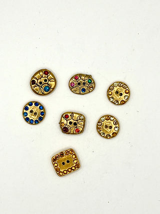 Rare Todd Oldham Signed 1990s Mini Crystal Buttons – 24KT Gold Plated, Set of 7