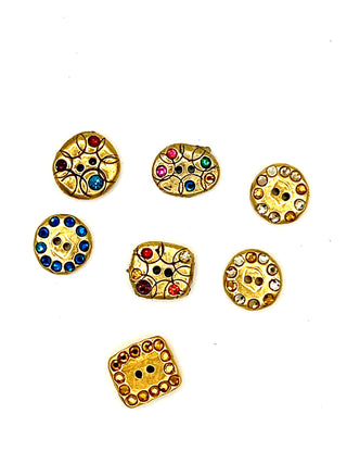 Rare Todd Oldham Signed 1990s Mini Crystal Buttons – 24KT Gold Plated, Set of 7