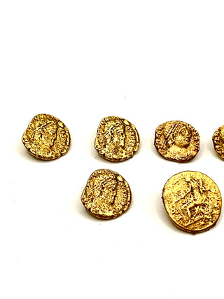 Vintage 1990s Handmade And Signed Unearthed 24kt Gold Plated Coin Button  Set of 6