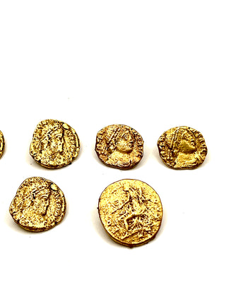 Vintage 1990s Handmade And Signed Unearthed 24kt Gold Plated Coin Button  Set of 6
