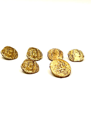 Vintage 1990s Handmade And Signed Unearthed 24kt Gold Plated Coin Button  Set of 6