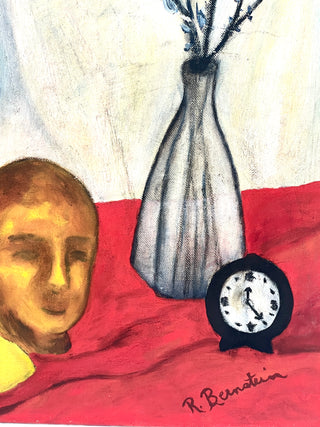 Vintage Found Surreal Still Life Painting – Clock, Head & Lemon – Todd Oldham Studio Collections
