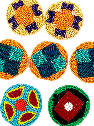 Set of 7 Vintage 1990s Todd Oldham Geometric Hand-Beaded Buttons – Made in India