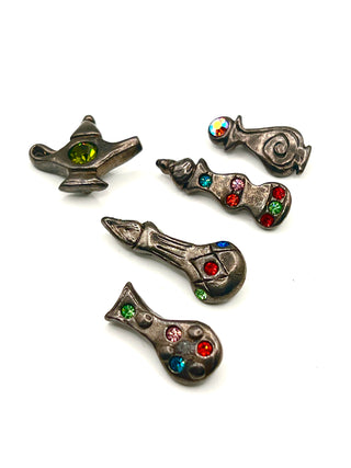 Vintage Todd Oldham 1990s Genie Bottle Swarovski Crystal Buttons Set of 5